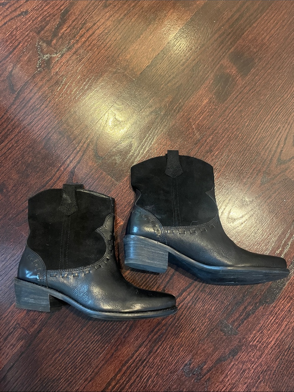 Franco Sarto Black Suede & Leather Short Western Ankle Boots